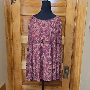 Peruvian Connection Asymmetrical Red Long Sleeve Tunic XL